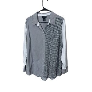 Lane Bryant Black White Striped Polka‎ Dot Patchwork Button Down Shirt 18/20